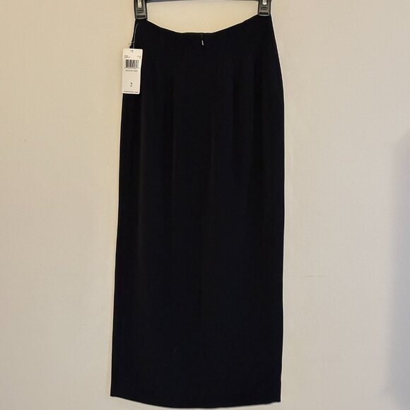Black Silk Maxi Lined Skirt High Front Slit Skirt Women's Size 2P NWT - Picture 2 of 11